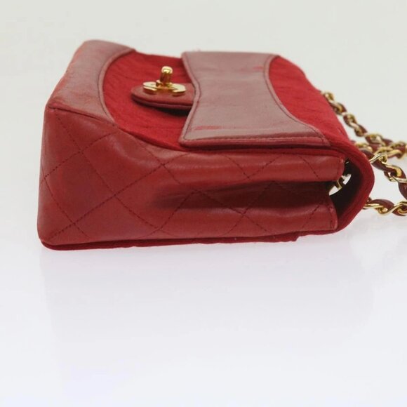 CHANEL Matelasse Chain Shoulder Bag Canvas Red CC Auth 59869A - Picture 5 of 16